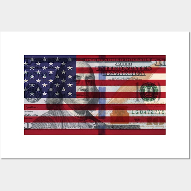 American Flag $100 Dollar Bill Wall Art by JoeHx